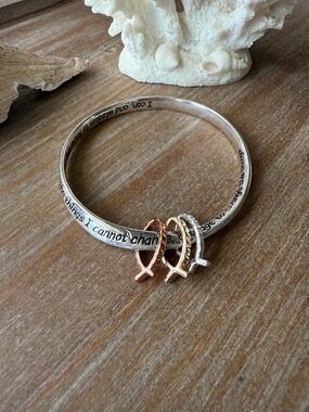 Serenity Prayer Silver and Rose Gold Inspirational Bangle Bracelet